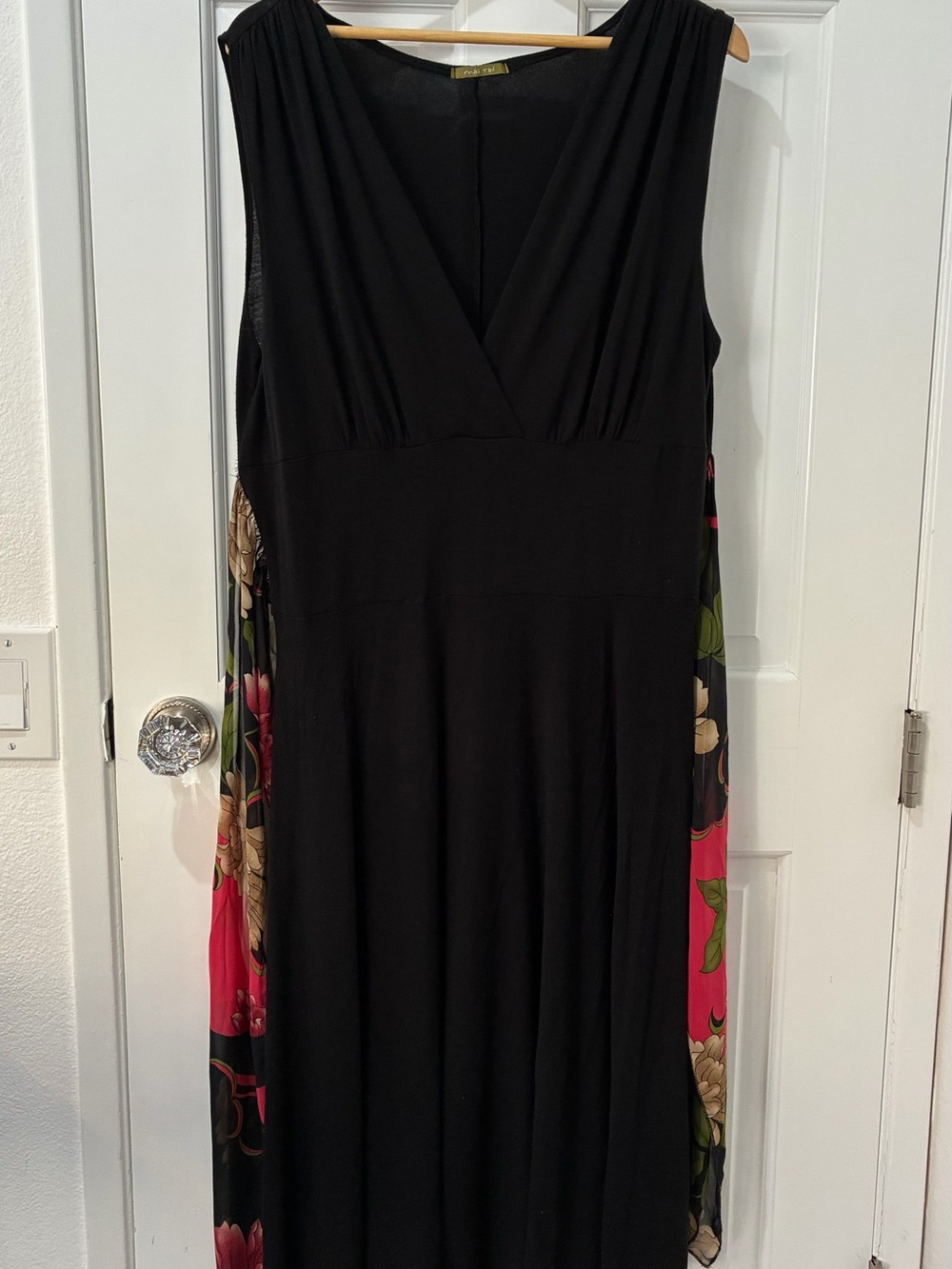 Mai Tai Black V-Neck Dress with Floral Print Chiffon Waist Tie